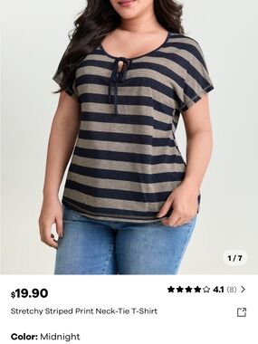 BloomChic Midnight & Tan Striped Neck-Tie Short Sleeve Tee